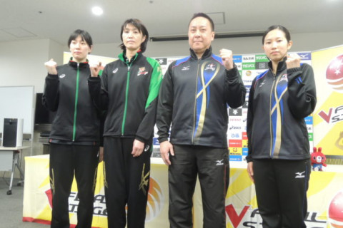 V・プレミアリーグ女子　グランドファイナル前日会見　JT・吉原知子監督「先週よりはいい状態で戦えると思う」久光製薬・栄絵里香「この集中力を切らさずに、全員で試合の入りから」 サムネイル