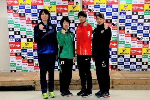 デンソー・鍋谷友理枝「キャプテンとしてしっかりチームを支えたい」、JT・小幡真子「今の仲間とバレーができることへの感謝を忘れずに全力で」　V1女子　セミファイナル前日記者会見 サムネイル